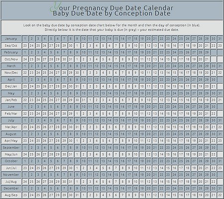 pregnancy due date calendar baby due date by conception date conception charts